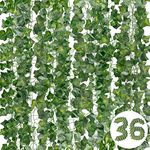 DazSpirit 36Pcs Fake Vines, 252Ft Artificial Ivy Fake Vine Leaves, Artificial Ivy Plant Garland, Greenery Garland Ivy Fake Vine Leaves, Plants Vine for Wedding, Home, bedroom, Garden, Party Decoration