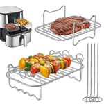 Ainiv 2 PCS Air Fryer Racks Compatible with Ninja Dual AF300UK AF400UK, Layered Dehydrator Rack, Skewer Rack with 4 Skewers, 304 Stainless Steel Dual Air Fryer Accessories for Grill, Oven, Air Fryer