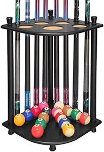 TORPSPORTS Pool Cue Rack Solid Wood Pool Stick Holder,Floor Stand Holds 8 Pool Billiard Stick Freestanding Billiard Cue Racks,Pool Table Accessories for Game Room,Club (Black)
