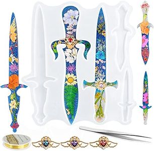 Dagger Resin Molds Kit, Epoxy Sword Mold with Golden Craft Wire, 5 Different Shape Dagger Casting Silicone Mold for DIY Crafts Making, Home Decoration, Cosplay, Toy Epoxy Molds