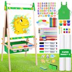 Joyooss Art Easel for Kids, Double Sided Wooden with 98+ Accessories Kids Easel Drawing Board with Magnetic Chalkboard, Dry Erase White Board & Paper Roll Paint Art Easel for Kids Age 4-8 9-12