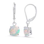 MAX + STONE 925 Sterling Silver 8mm Round October Birthstone Created Opal Dangle Earrings for Women with Leverbacks