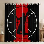 Castle Fairy Basketball Window Curtains Teens Adult Women,Sports Games Curtains for Bedroom,Red and Black Draperies for Living Room,Basketball Court Window Treatment Curtains Set of 2 Panels,104Wx90L