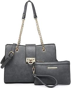 Dasein Women Fashion Tote Bags Handbag Purse Chain Shoulder Bag Top Handle Bag Hobo With Matching Clutch (Grey)