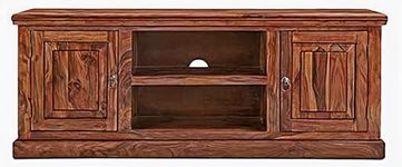 ROUNDHILL Sheesham Wood TV Stand with 2 Door & Shelf Storage for Living Room Home Entertainment Unit Center Console TV Table Wooden Tv Cabinet (Walnut Finish)