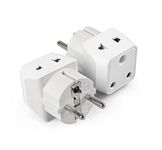 Ceptics India to Europe, Germany Travel Adapter Plug – 2 in 1 France Adapter - Type E/F - CE Certified - RoHS Compliant – White - 2 Pack - Lifetime Limited Warranty