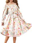 Arshiner Girls Floral Dress Boho Fall Long Sleeve Midi Hawaiian Beach Dresses for 14-16 Years