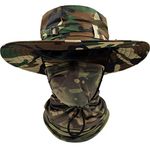 Fishing Hats for Men with Cooling Neck Gaiter Set Wide Brim Boonie Bucket Sun Hats for Men Women Hunting Mesh Beach Cap(Camo Green Hat+ Green Neck Gaiter)