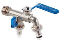 Bächlein Universal Double Outlet Tap for The Garden [Blue] incl. 2 Hose Connections - Noble Double Water Tap with 1/2 and 3/4 Inch Connection, Double Ball Outlet Valve