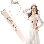 BIGKASI 2Pcs Rose Gold Hen Party Accessories Set Bride to Be Sash Bridal Tiara Crown Headband Bachelorette Party Favor Decoration Girl's Headdress (Sash&Tiara)