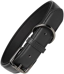Lmplt Leather Dog Collar Black Soft Padded Basic Pet Leather Collar Heavy Duty Breathable Collar for Dogs Genuine Leather Collar with Adjustable Rust-Proof Metal Buckle for Small Medium Large Dogs,L