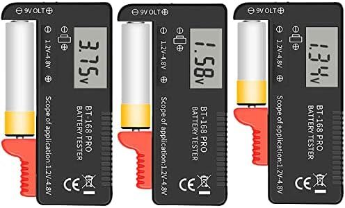 3PCS Digital LCD Battery Tester Checker Universal Battery Tester Monitor for AA AAA 1.5V 3.7V 1.2~4.8V 9V Batteries,Household Battery Life Level Testers Power Meter