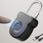 Bstsilver Upgrade Fingerprint Padlock for Gym Locker, Biometric Lock 20 User w/USB Key for Luggage Backpack Guncase Toolbox Suitcase Handbag, Keyless Cable Latch for Travel Renter School Office Dorm