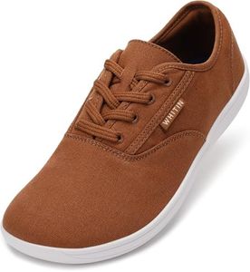 WHITIN Canvas Barefoot Shoes for Men Wide Toe Box Minimalist Zero Drop Sole Sneakers Minimus Width Fit Size 9.5 9.5W Training Weightlifting Brown 43
