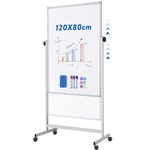 maxtek Rolling Whiteboard on Wheels, Magnetic Double Sided Easel White Board, Portable Dry Erase Whiteboard with Stand, Mobile Standing Whiteboard for Office Classroom (Height Adjustable, 80x120cm)