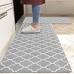 Pauwer 2 Piece Kitchen Mats Set Anti Fatigue PVC Non Skid Kitchen Rugs and Long Runner Sets Waterproof Cushioned Comfort Standing Mats Floor Mat for Kitchen, Dining Room，44 x 70 cm + 44 x 150 cm