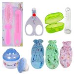 Lappu Baby Grooming Kit Set for Infant & Toddler Comb Brush, Nail Scissor, Finger Brush, Powder Puff, Mittens (Multi)
