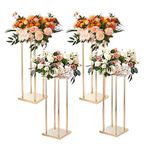 VEVOR 4PCS Gold Metal Column Wedding Flower Stand, 31.5inch/80cm High With Metal Laminate, Vase Geometric Centerpiece Stands, Cylindrical Floral Display Rack for Events Reception, Party Road Leads