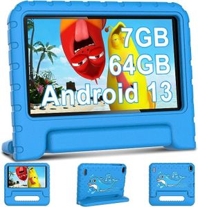 AOCWEI Kinder Tablet Android 13 7-Zoll für Kinder, 7GB RAM 64GB ROM/TF 512GB, Elterliche Kontrolle, Kinder Bildung + Spiele, Dual Kamera| WiFi6| BT5.0| Tablet mit Hüllen (blau)