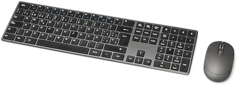 Amazon Basics - Teclado ultrafino de tamaño completo y ratón inalámbrico, silencioso y recargable con teclado numérico, color negro
