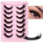 JIMIRE False Eyelashes Fluffy Cat Eye Natural Faux Mink Lashes Dramatic Wispy Fox Eye 17MM Strip Fake Lashes Look Like Eyelash Extensions Pestañas 7 Pairs Pack