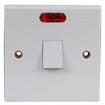 Invero 1 Gang 20 Amp Double Pole Electric Water Heater Wall Switch Standard Square White with Red Neon Power Indicator