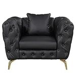 Goohome 88.5" Modern Chesterfield Loveseat Sofa with Sturdy Metal Legs, PU Upholstered 3-Seater Sofá with Button Tufted Back, Chair Couch for Living Room, Bedroom, Home Office, Black