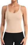 ATTRACO Women's Workout Tank Top with Built in Bra Seamless Longline Sports Bra Nude M