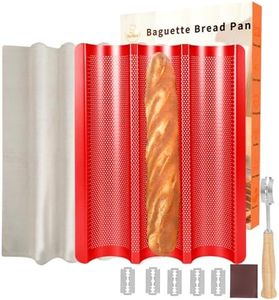 Barlket Baguette Pan Nonstick Bread Pan, 3 Wave French Baguette Tray Perforated, 15x11 Inch, Oven Safe Thicked Baking Tools Kit, Red