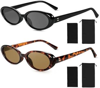 Becellen 2 Pièces Lunettes de Soleil Set Vintage, Ovale Annee 90 Rétro Lunettes de Soleil Mode Petite Cateye Sunglasses Protection UV 400 Pour Femme Homme