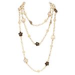 Fashion Jewelry Designer Flower and Bow Charms Faux Pearl Statement Long Sweater Necklace for Women, Zinc, Created Pearl