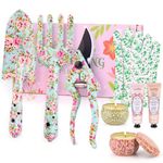 8Pcs Gardening Gifts for Women, Garden Tools Set Including Hand Trowel, Fork, Scissors, 2 Hand Creams, 2 Candles and Gloves, Garden Birthday Gifts for Women Mum Lovers Gardeners