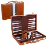 TOPTAN Backgammon Set 2 players Classic Backgammon Sets for Board Game with Premium Leather Case Portable and Travel Backgammon Set (Brown, 15inch)