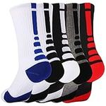 DBXIIART 5 Pairs Athletic Crew Socks Thick Protective Sport Cushioned Basketball Soccer Outdoor Hiking Ski Football Baseball Softball Gym Running