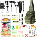 Sosation 134 Pcs Fishing Tool Kit Fishing Pliers Kit Fishing Gear and Equipment Include Fish Hook Remover, Fishing Lures, Lip Gripper, Fish Weigh Scale(Army Green)
