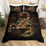 Golden Scorpion Duvet Cover King Size Exotic Tribal Retro Theme Luxury Bedding Set for Adult Women Men Gothic Style Comforter Cover Set with Zipper Ties Black Gold Mandala Decor Vintage Quilt Set