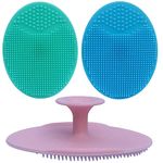 Silicone Face Scrubbers Exfoliator Brush&Baby Bath Brush& Facial Cleansing Brush&Baby Cradle Cap Brush&Silicone Massage Brush,Suitable for Adult Facial Cleansing and Baby Bathing (Blue+Pink+Green)