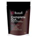 Biomel Complete Gut - Belgian Chocolate - 4 in 1 Gut Health Powder with Diverse Fibres - 450g/30 Servings - Vegan Friendly - Gluten Free - Live Cultures for Gut Health - Delicious & Effective