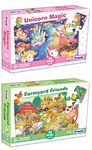 Frank Floor Jigsaw Puzzles Bundles for Kids- Combo Pack of 2 with a Set of 15 Big Cardboard Pieces Each- Unicorn Magic & Farmyard Friends - Fun & Challenging Games- Non-Toxic- Age 3 Years Old & Above