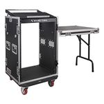 Sound Town 16U PA/DJ Rack/Road Case with 11U Slant Mixer Top, 20’’ Rackable Depth, DJ Work Table and Casters, 16-Space Size, Pro Tour Grade (STMR-16UWT)