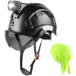 GREEN DEVIL Safety Hard Hat Helmet with Rechargeable Headlamp Light Men Vented Work Hardhat with Visor Chin Strap Ideal for Industrial Construction