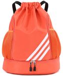 YouNuo Drawstring Backpack Sports Gym Bag for Women Men, Large Size Water-resistant String Backpack With Zipper Pockets and Water Bottle Pockets for Trip Gym Travel, Orange