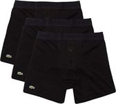 Lacoste Men's Essentials Classic 3 Pack 100% Cotton Boxer Briefs, Black, X-Small