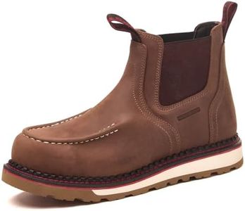 MWORK Welted Blunt Slip-On Men's 6" Moc Toe Water-Resistant Work Boots,Comp Toe, Puncture Proof,Non-Slip Wedge Sole,Coolmax Comfort Leather Safety Boot,Anti-Fatigue,ASTM F2413 Electrical Hazard RR7130