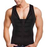 Gotoly Men Waist Trainer Vest Weightloss Corset Sport Body Shaper Zipper Closure Sweat Suits Tummy Cincher Workout Shirt - Black - XL