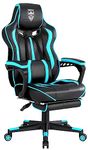 Vonesse Gaming Chair with Footrest Gamer Chair with Massage Reclining Computer Chair Big and Tall Racing Gaming Chair Ergonomic Game Chair for Adults Heavy People Computer PU Leather (Cyan/Teal)