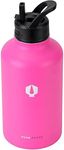 Pure Flask Sports Water Bottle | 32oz, 2 Lids (Straw Lid), Leakproof | Stainless Steel Gym & Sport Bottles for Women & Men | Double Walled, Insulated Thermos (Pink, 64 Oz)