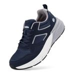 FitVille Mens Extra Wide Fit Trainers Arch Support Walking Shoes Breathable Running Sneakers for Outdoor, Navy Blue, 14, Wide