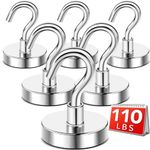 DIYMAG Magnetic Hooks,110 lb Heavy Duty Strong Magnet with Hook for Hanging, Strong Rare Earth Neodymium Magnet Hooks for Fridge, Magnetic Hanger for Kitchen,Cruise, Grill, Garage and Storage, 6 Packs