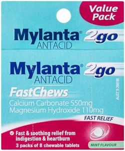 Mylanta 2Go Antacid FastChews Tablets Mint 3 x 8 Pack